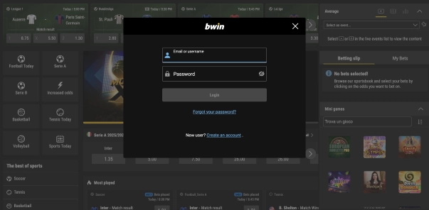 Log in to your Bwin account